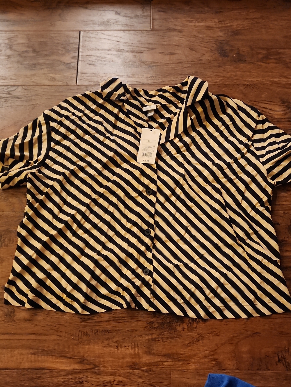 A New Day Cream And Black Striped Button Up Shirt - XL - NWT